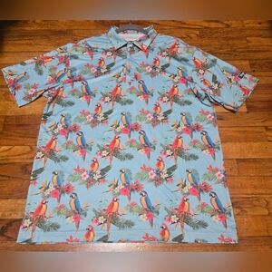 Waggle Golf Polo Shirt Mens XL Blue Parrot Flowers AOP Performance Stretch Wick